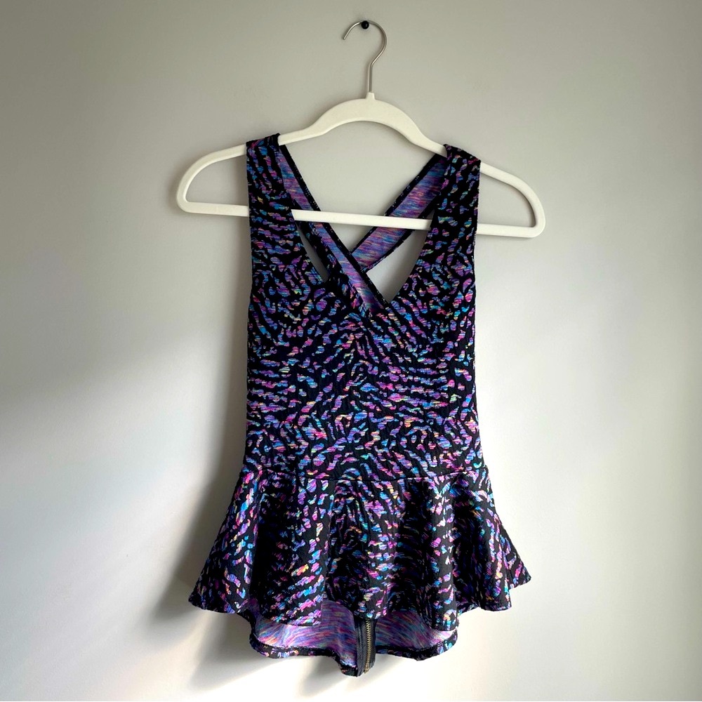 Mimi Chica Multicolor Knit Peplum Strappy Open Back Top